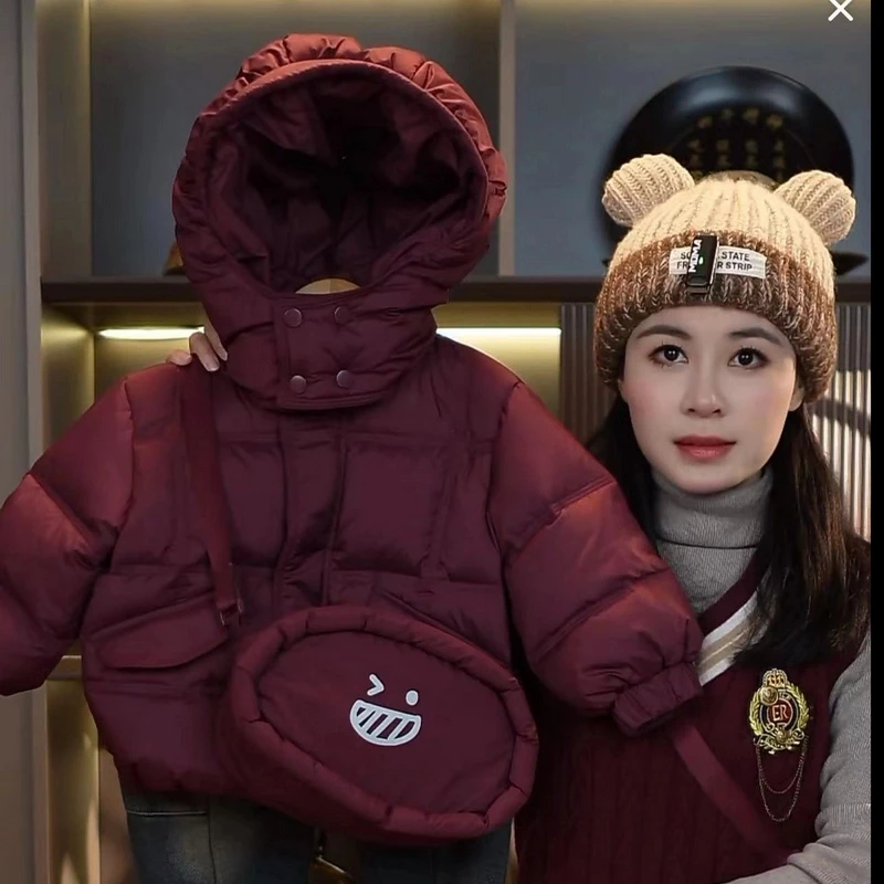 【现货袭A】紫金红儿童冬季加厚羽绒服中长款韩版安哥拉红