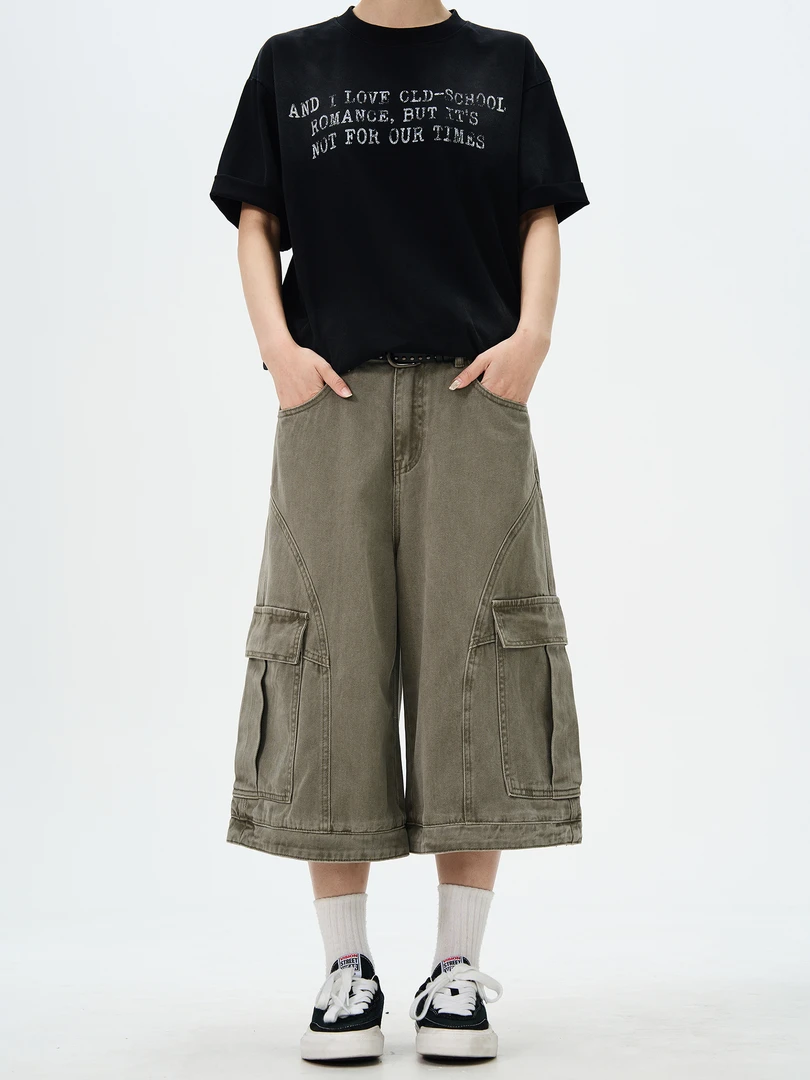 ISLAND美式复古重磅多口袋工装短裤男女宽松阔腿设计感休闲七分裤