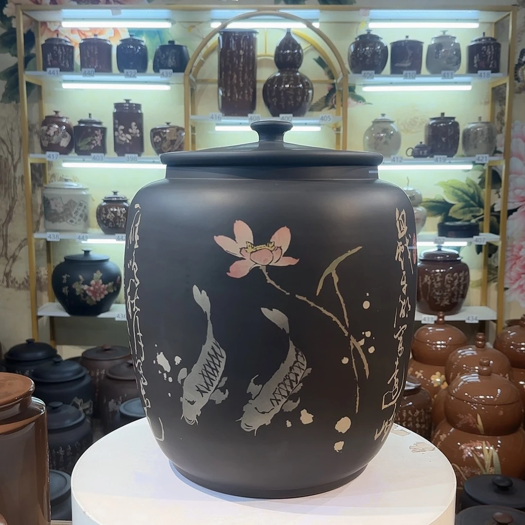 缸029建水紫陶13饼茶缸