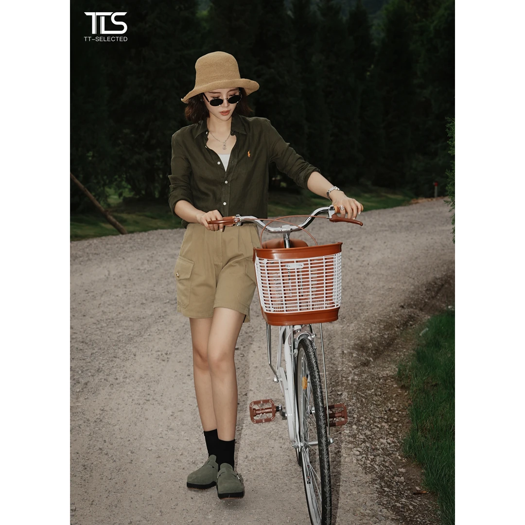 TT【咖啡裤】纯棉双股纱线肌理感自然垂坠老钱风高腰短裤2808