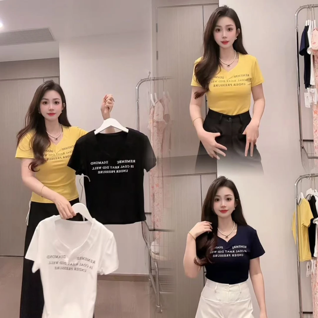 清仓124-V领字母短袖T恤