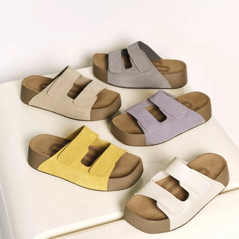 网红同款厚底增高勃肯鞋外穿百搭魔术贴一字拖鞋女露趾休闲凉拖鞋