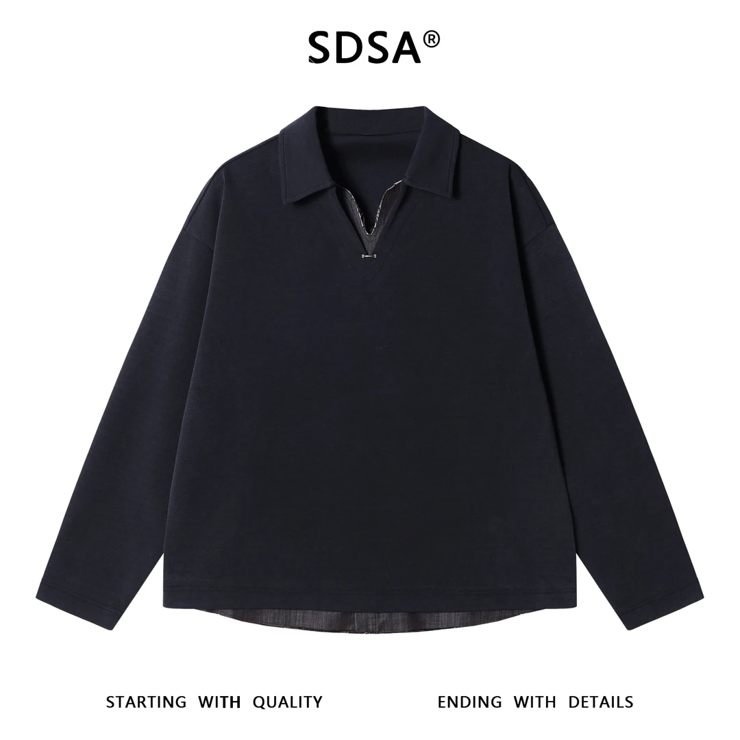 SDSA男士秋冬新款痞帅男装潮牌撞色拼接假两件翻领卫衣百搭时尚