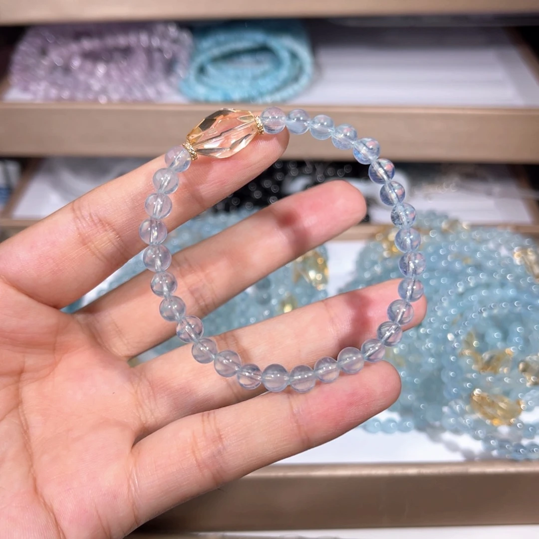 水晶手链银S925镶嵌海蓝014