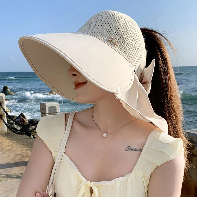 防晒帽子女夏季大檐户外披肩渔夫帽护颈遮阳帽防紫外线骑行太阳帽