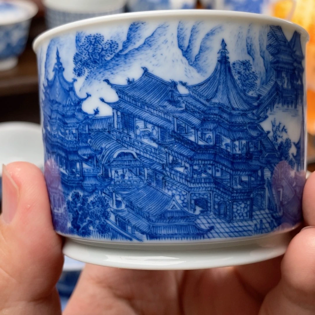 青花手绘山水主人杯
