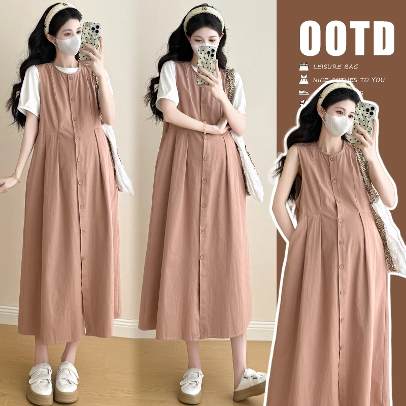 66~小个子孕妇套装夏T恤背心裙子上衣减龄显瘦连衣裙两件套