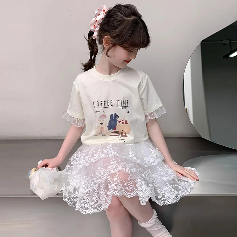女童夏装套装裙子2025新款儿童洋气时髦短袖夏季大童半身裙两件套