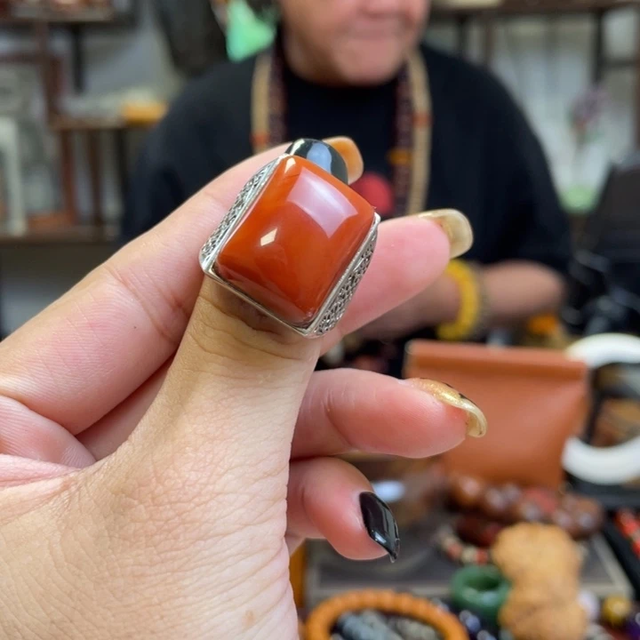 会****银S925镶嵌南红玛瑙戒指戒指