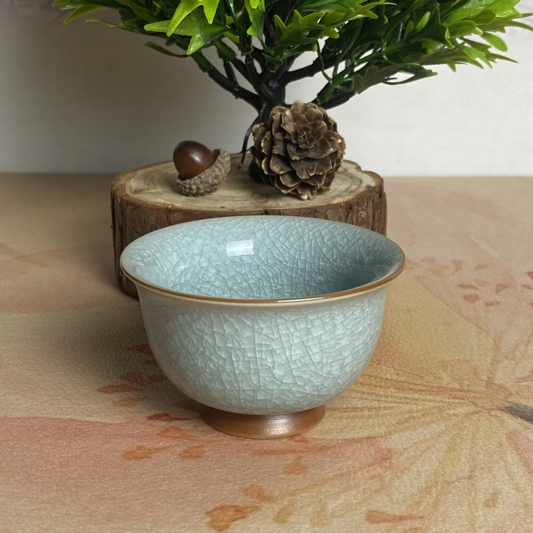 汝窑天青冰片釉压手杯主人杯原矿釉原产地汝瓷手工拉坯茶具茶器
