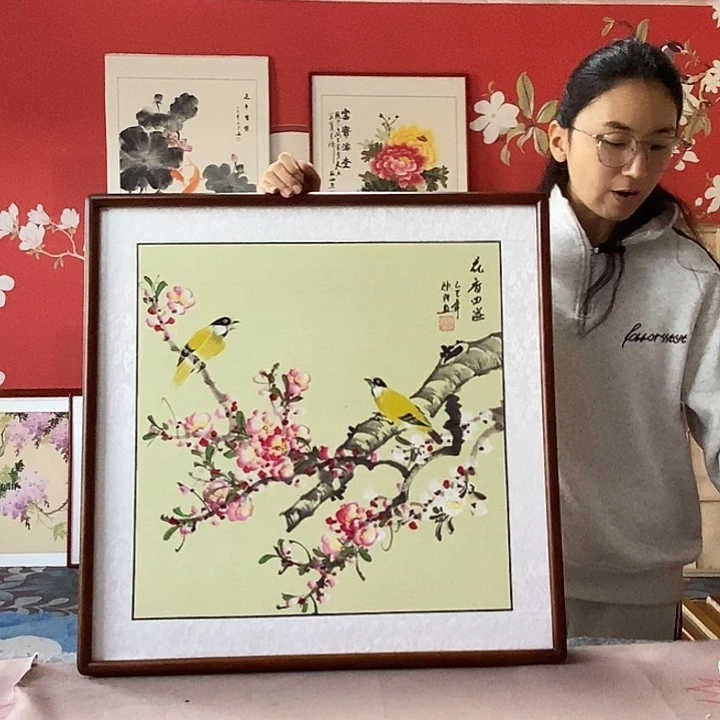 国画手写手绘带框包邮国画作品62✖️62