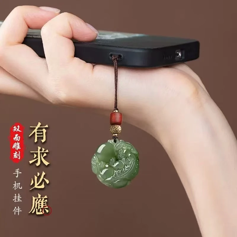 新款时尚绿钰招财貔貅手机链挂绳吊坠包包挂饰 情侣钥匙扣挂件款