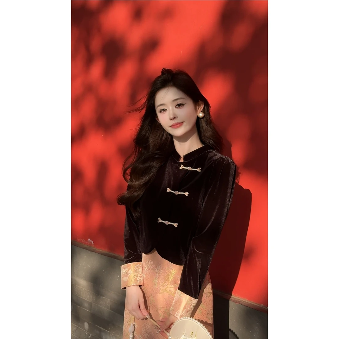 【绘秋】77新中式 斜禁上衣+半身裙XMZH4826