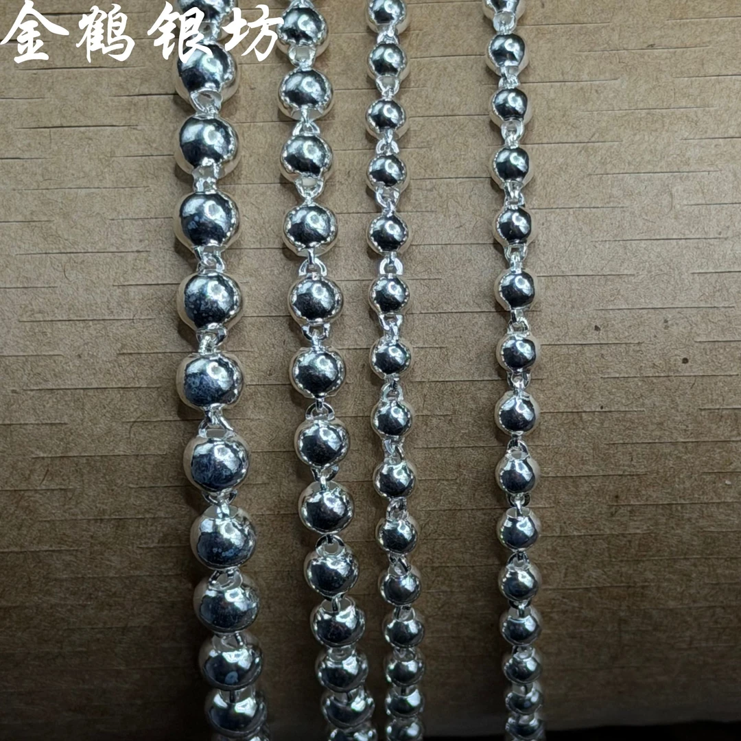 足银银制品 足银990圆珠链气质时尚百搭珠珠光珠光面素款