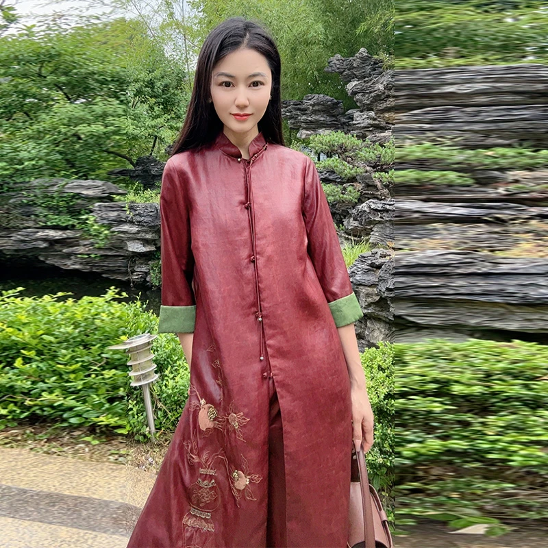 桑蚕丝夏季刺绣百搭时尚女士衬衫套装WH0500402