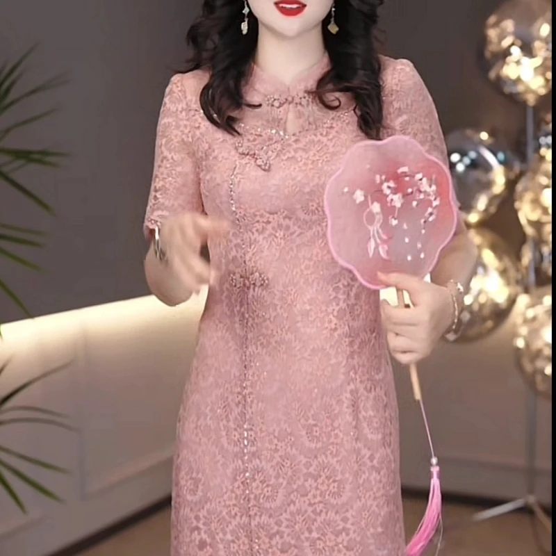 2025年夏季新款优雅气质洋气新中式旗袍裙时尚中长款大码连衣裙