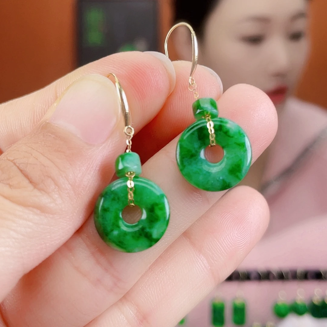 翡翠18K金镶嵌耳饰