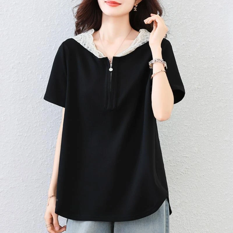 杜拉妮2025夏时尚新款设计感时尚减龄连帽上衣百搭打底小衫T恤女