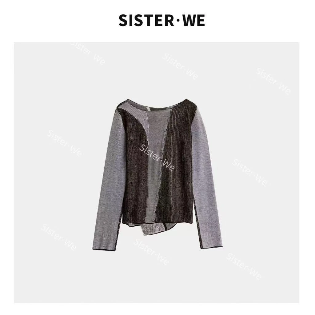 薇姐【叠叙诗帧】Sister·We拼色设计感不规则长袖上衣 7123