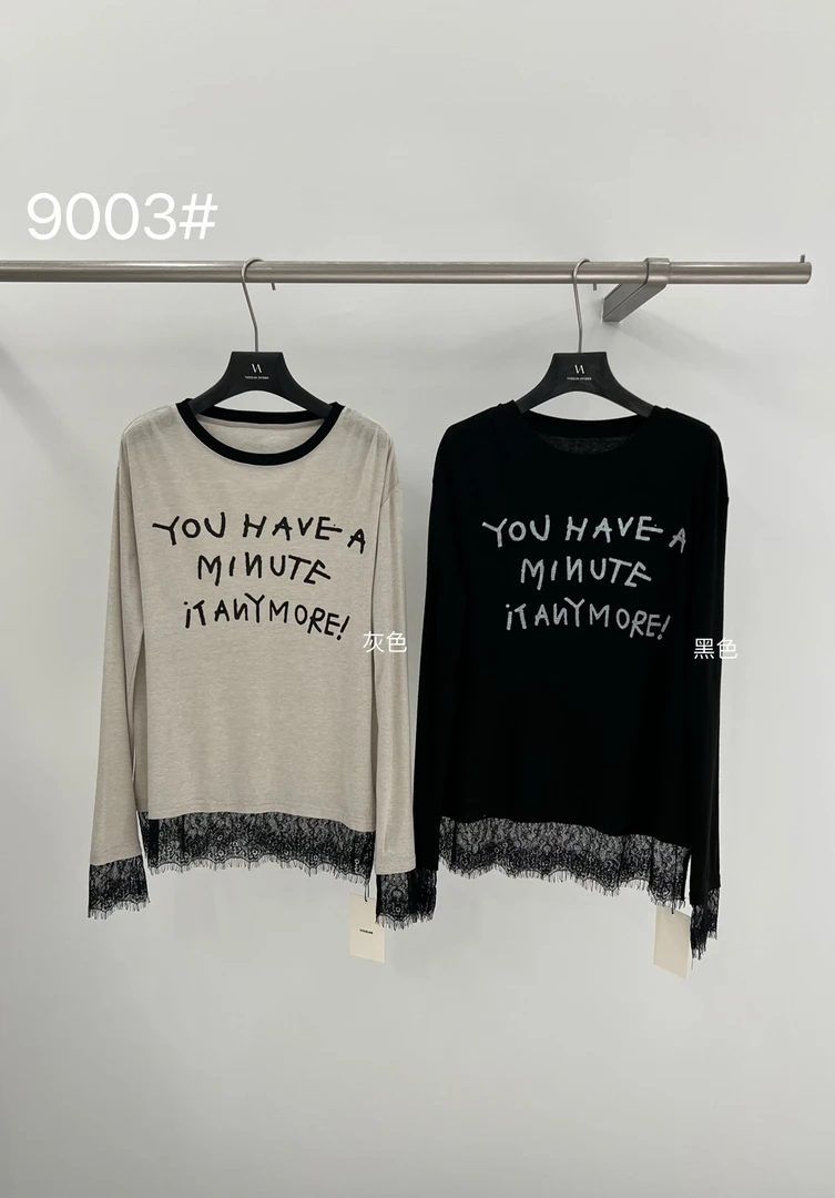 蕾丝边字母小衫长袖针织短款宽松2025新款