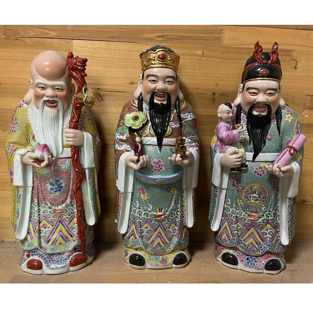 精品福禄寿三星景德镇珐琅彩吉祥如意福禄寿三星酒店公司招财摆件