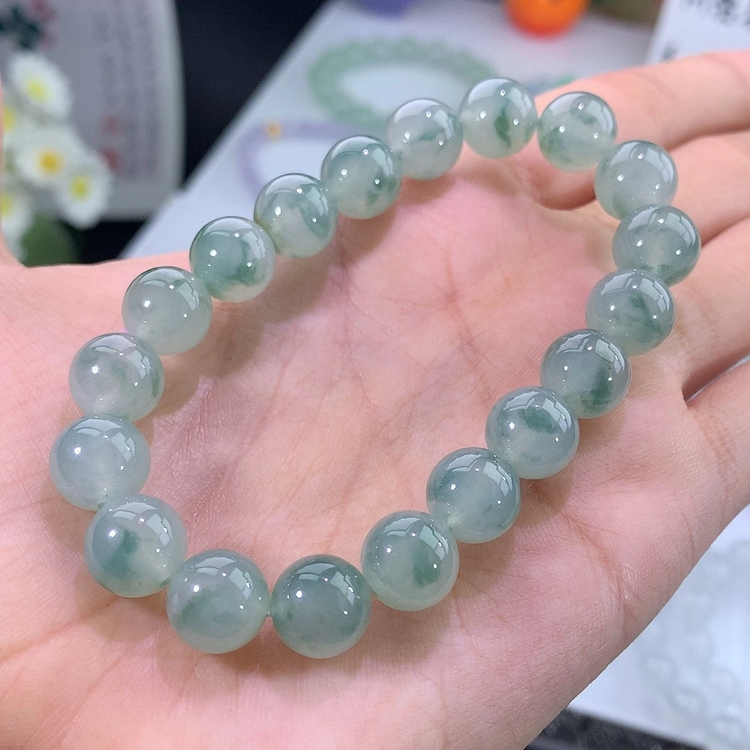 未镶嵌手链翡翠翡翠冰飘绿花手串