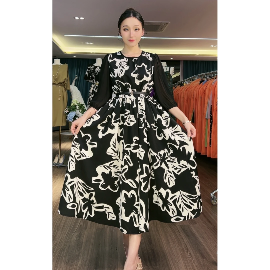 【商场高货】 复古连衣裙夏季法式时尚女装连衣裙+腰带6063