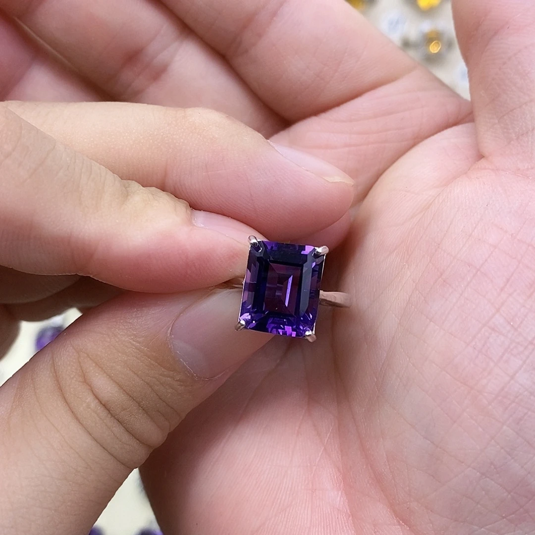 银S925镶嵌珠宝半成品紫晶Z纯天然无优化紫水晶戒指