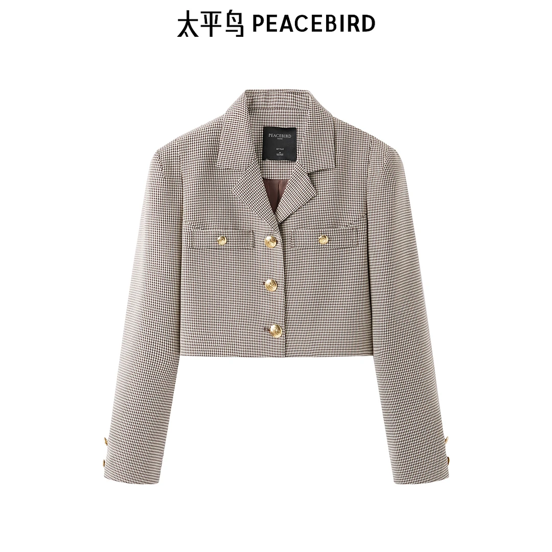 【丽公主专属】太平鸟女装短款千鸟格西装A1BAD3504