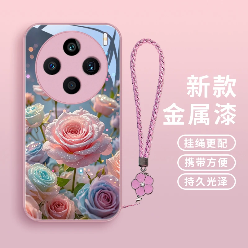 梦幻玫瑰适用vivox100手机壳vivoX100pro玻璃x100超薄新款可爱女