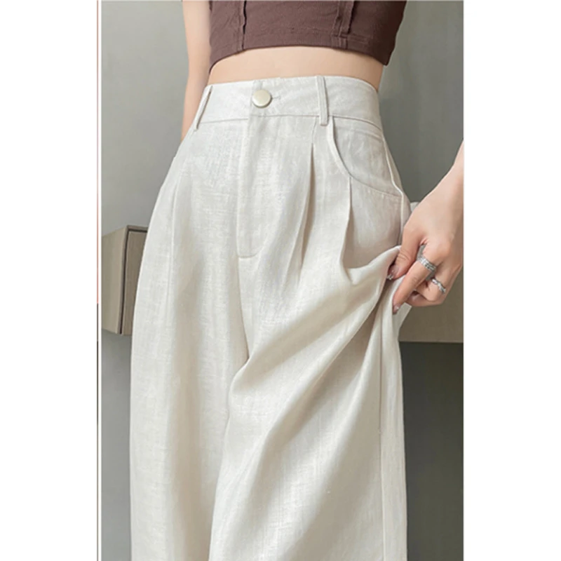 冰丝亚麻阔腿裤女夏季薄款窄版直筒西装裤休闲凉凉垂感棉麻山本裤