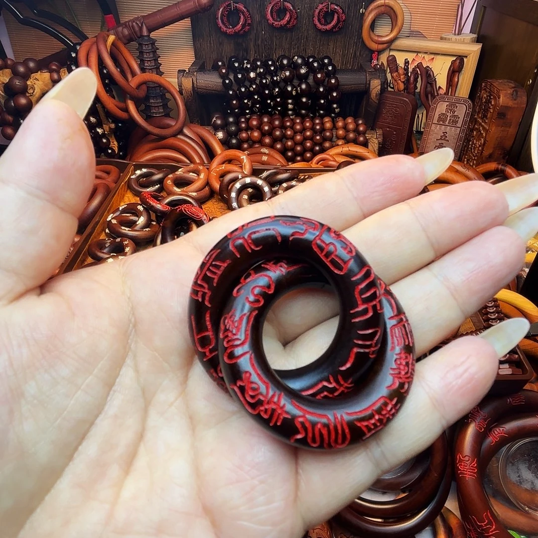 木枣木玉化 25圈口乾坤圈手工雕刻满刻