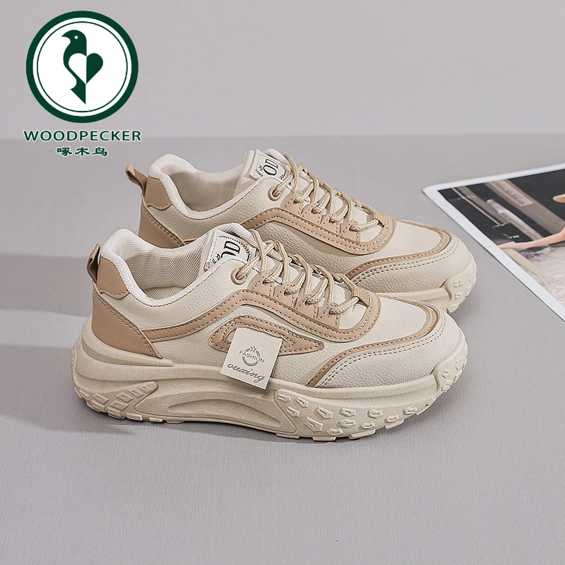 啄木鸟ins韩版厚底老爹鞋2025新款街拍跑步运动鞋增高休闲白鞋