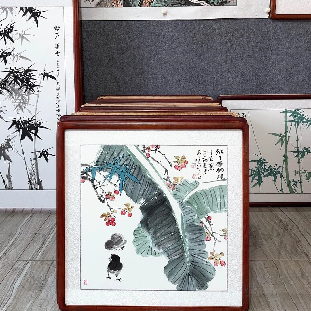 国画书画作品带框63×63厘米