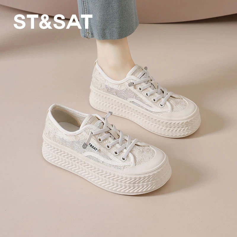 星期六小香风小白鞋女夏季新款网面透气渔夫鞋女网鞋厚底松糕鞋