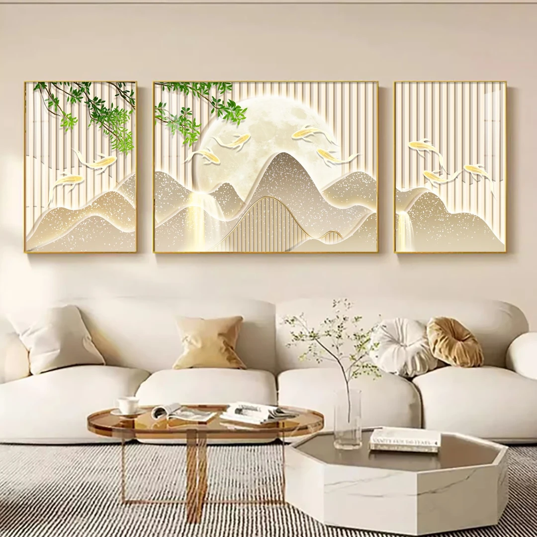 【九鲤逐梦】奶油轻奢客厅挂画装饰画背景高档大气壁画墙壁风景画