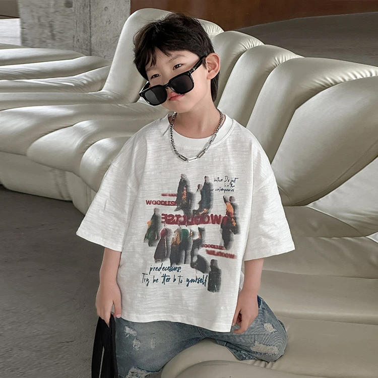 儿童夏季韩版T恤洋气设计师款百搭夏天短袖帅气潮T印花男童中小童