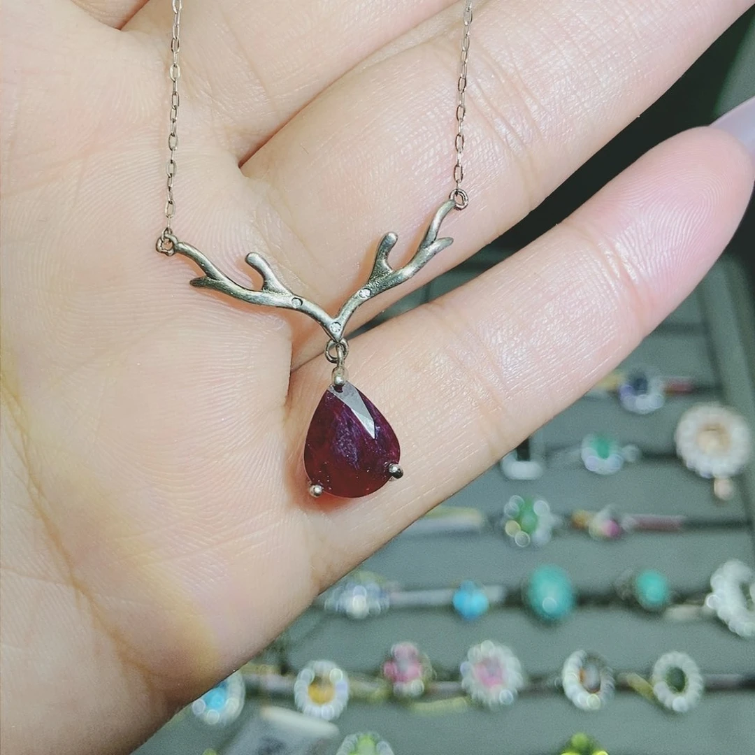 【闪购商品】项链银S925镶嵌红宝石