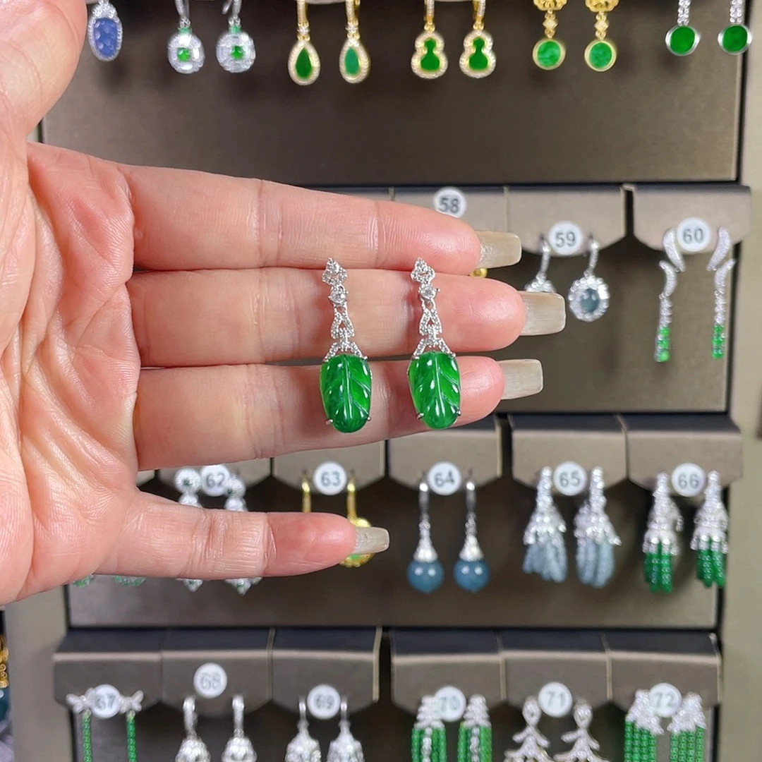 翡翠银S925镶嵌耳饰翡翠A货