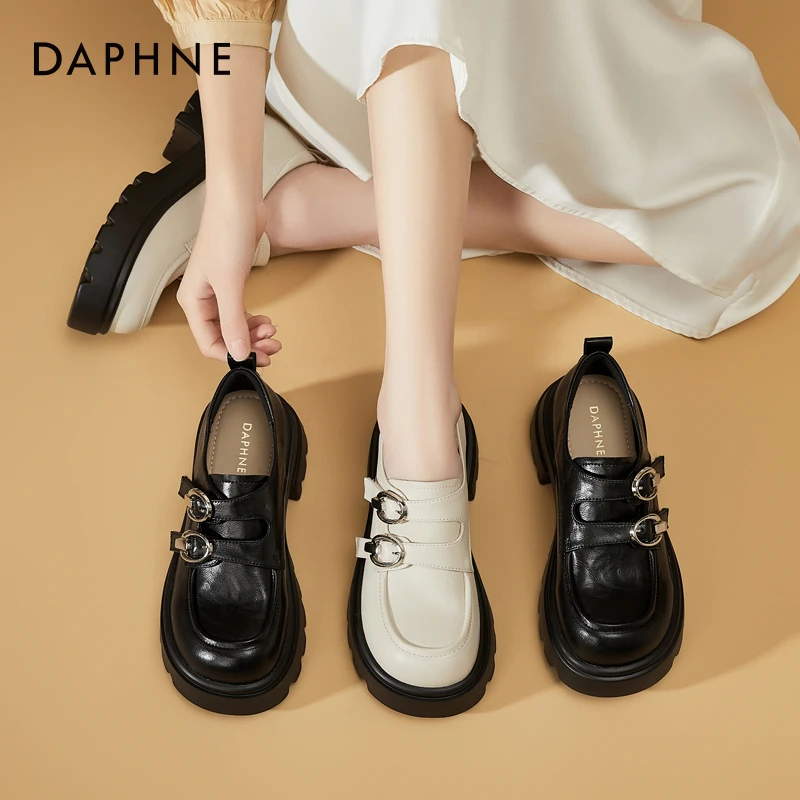 达芙妮英伦风厚底乐福鞋女款爆款2025新款皮带扣复古魔术贴小皮鞋