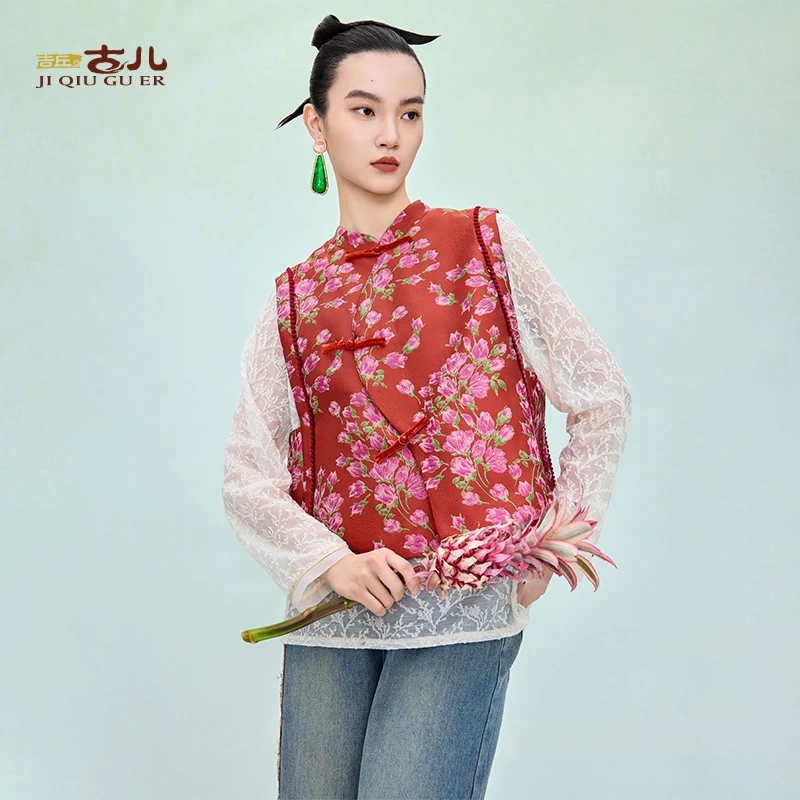 吉丘古儿喜盈门中式提花马甲复古宽松显瘦马夹时尚百搭G251Y024