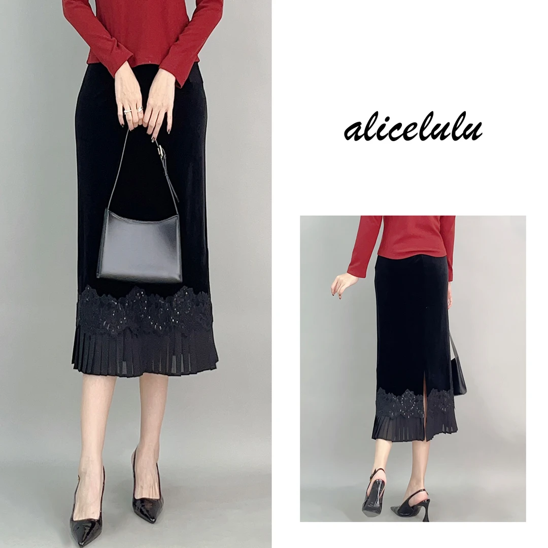 2ALICE 步步生花半身裙 华美丝绒 浪漫拼接 S622076A