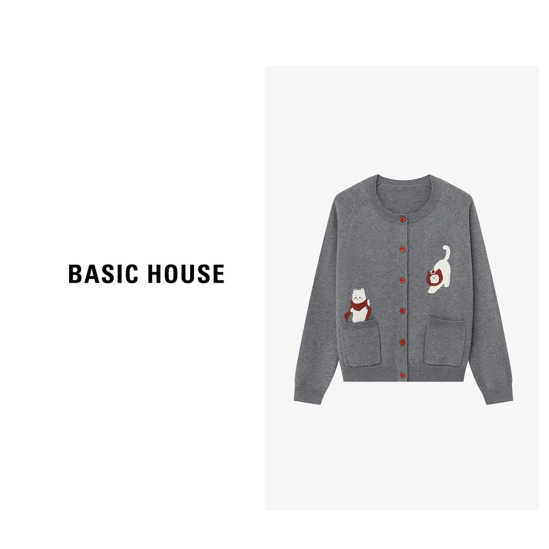 Basic House/百家好小香风时尚休闲复古设计师针织衫-B0625H5H452