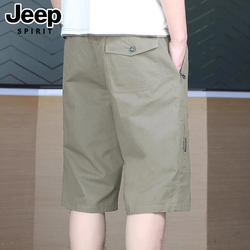 JEEPSPIRIT吉普夏季纯棉七分裤男士薄款工装休闲六分直筒短裤男装