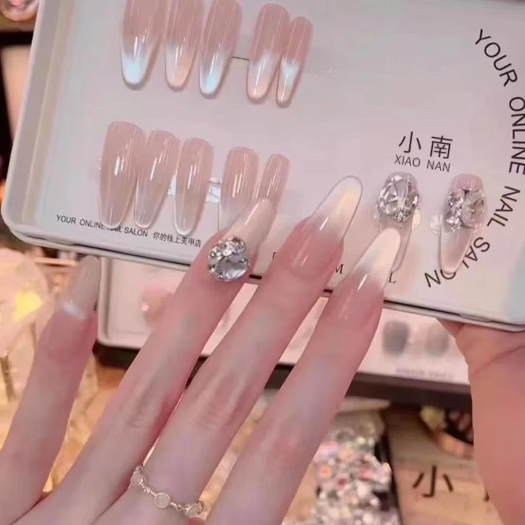 追光猫眼纯手工穿戴甲片高级裸色猫眼指甲贴片秋冬穿戴甲美甲椭圆