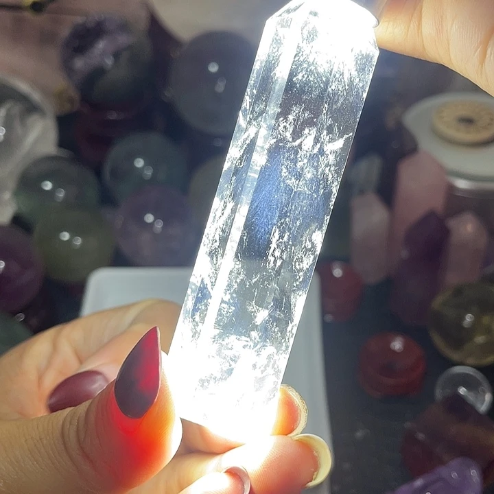 珠宝半成品未镶嵌水晶7蓝针白水晶柱高8.5宽2