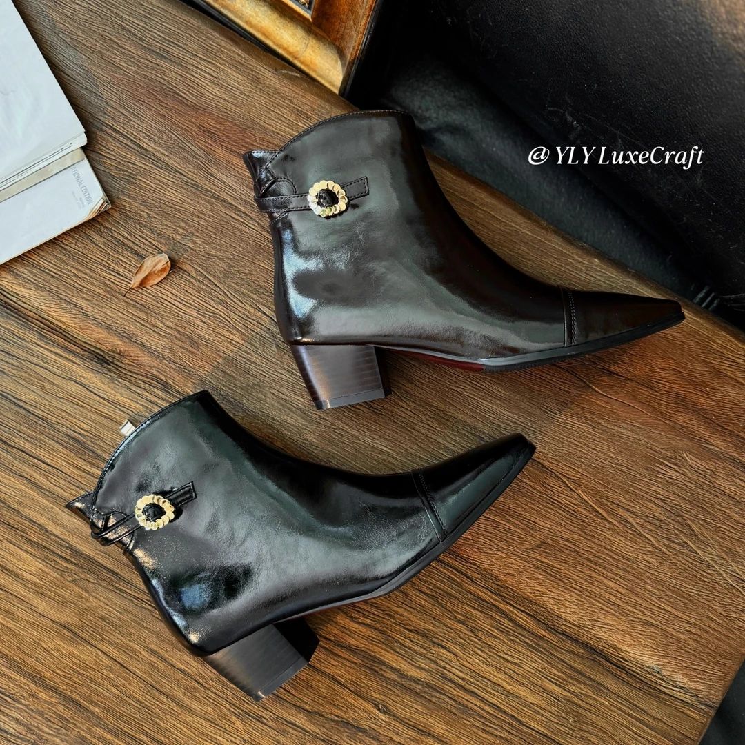 2066-1美拉德中跟大码切尔西靴复古真皮粗跟短靴女2025秋冬新款