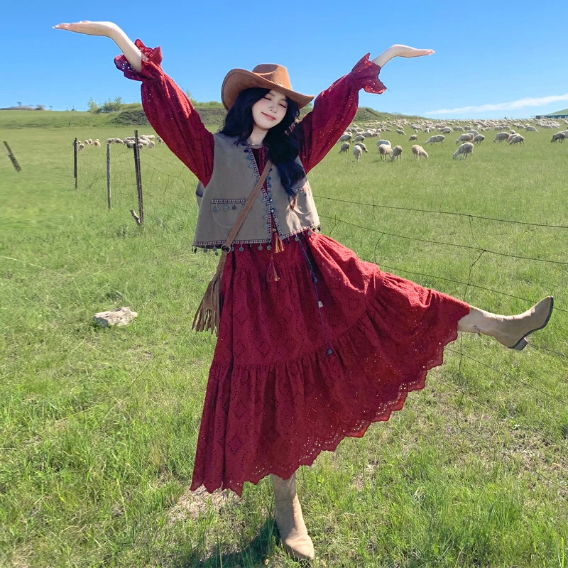 复古明艳艺术生穿搭套装裙2025春秋新款法式优雅度假风气质两件套