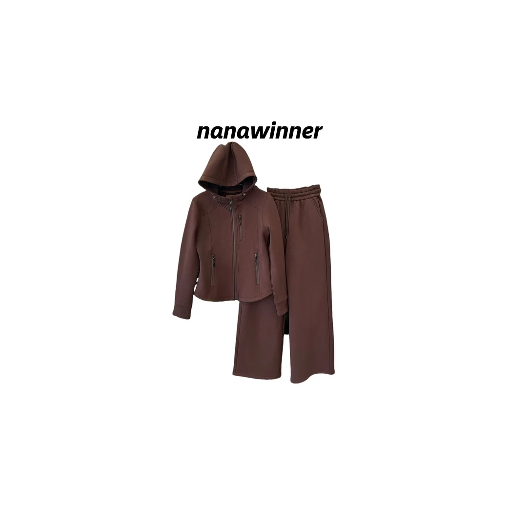nanawinner【玛雅套装】立体剪裁修身百搭阔腿连帽加绒套装