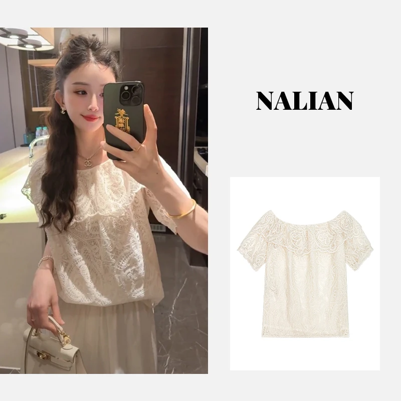 春夏新款重工刺绣荷叶边翻领设计短袖蕾丝春游出行衣服YY71578